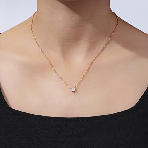 14k Solitaire Pendant Necklace, Yellow Gold